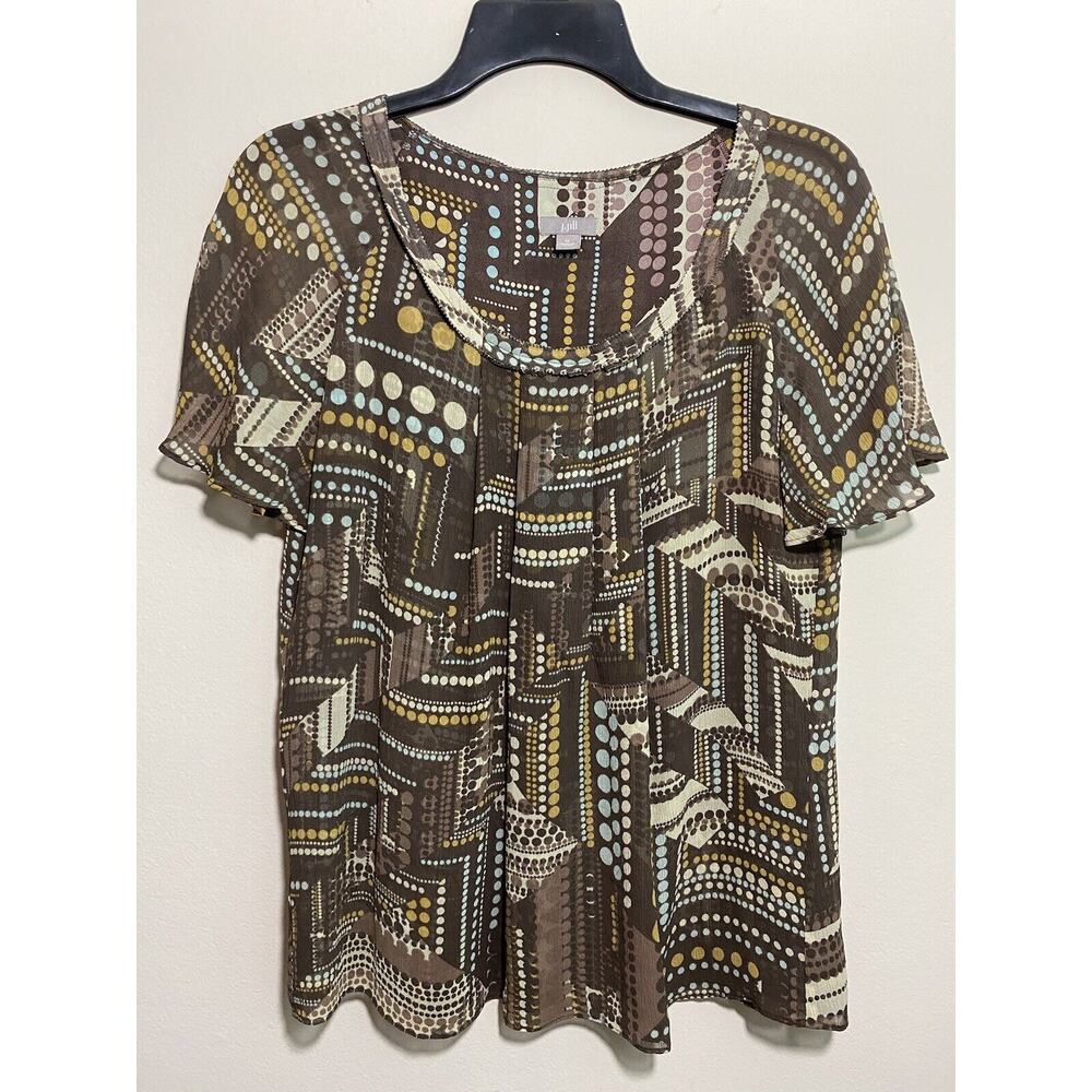 J. Jill Size Medium 100% Silk Brown Raglan Short Sleeve Blouse Pleated Front